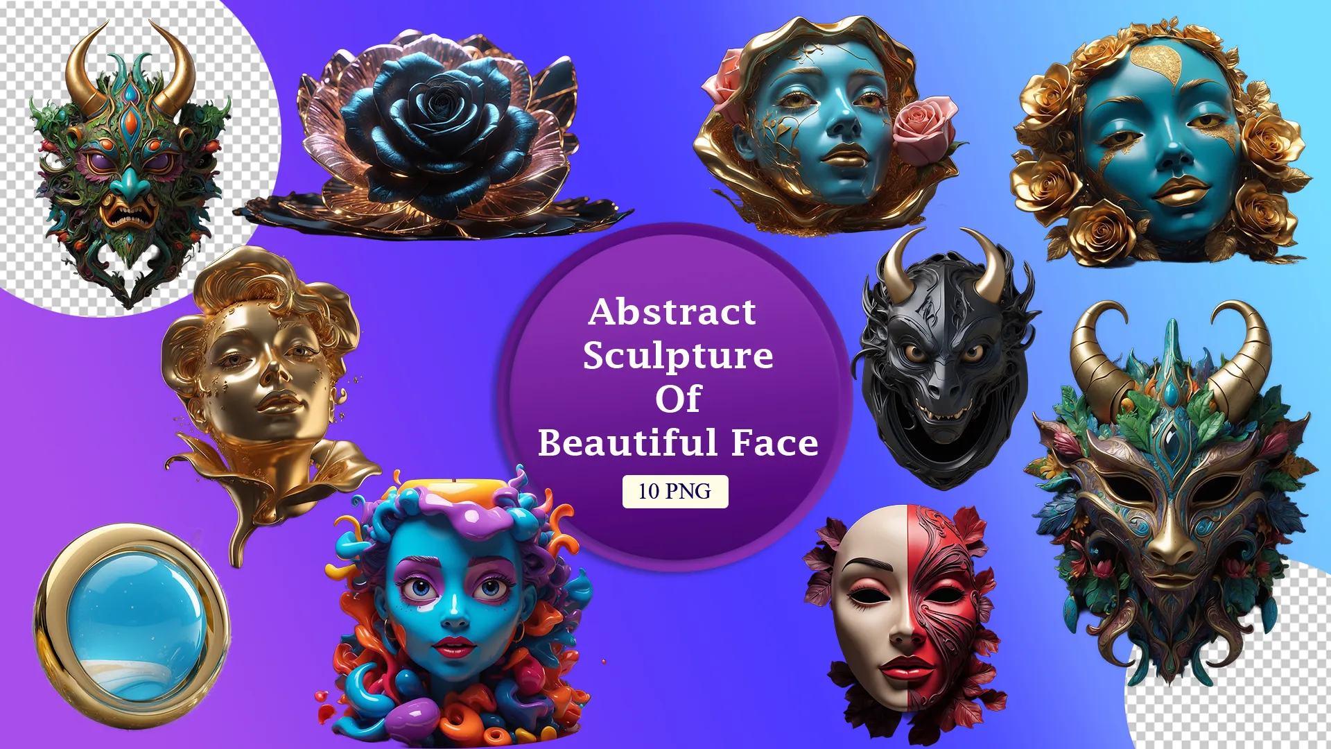 Sculptural Faces and Floral 3D Art Pack
